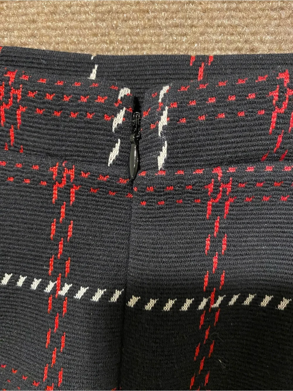 Ann Taylor Petite Grid Plaid Tweed Pencil Skirt Black Red White XSP